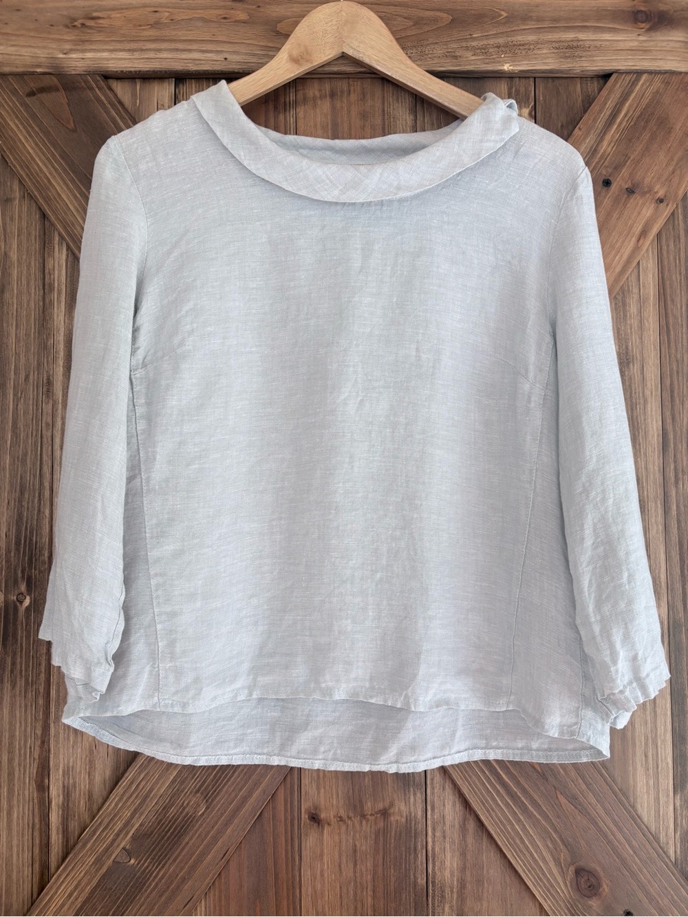 Lina Tomei 100% Linen Coastal Fold Collar Top. Made in Italy. Light Gray. Small - Picture 8 of 12